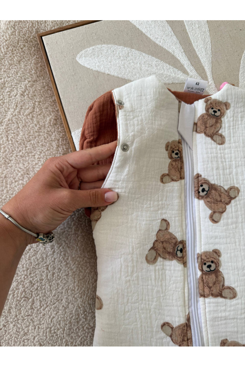 Gigoteuse emmaillotage  bébé TOG 2  en double gaze de coton imprimé oursons  Fait main