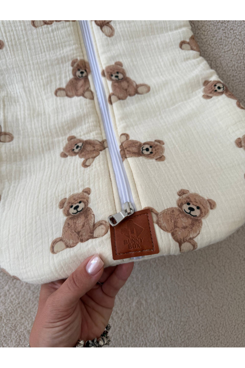 Gigoteuse emmaillotage  bébé TOG 2  en double gaze de coton imprimé oursons en crème Fait main