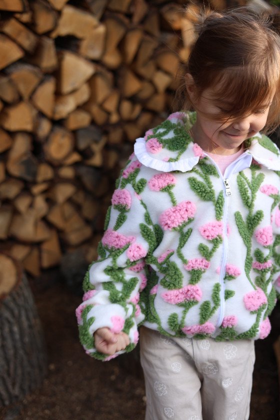 Blouson /Manteau  fille en sherpa avec fleurs 3D – Veste automne
