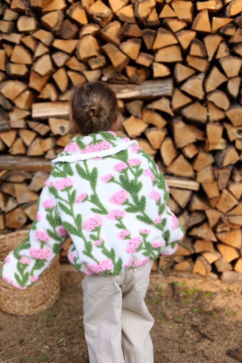 Blouson /Manteau  fille en sherpa avec fleurs 3D – Veste automne