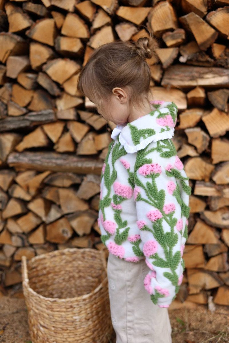 Blouson /Manteau  fille en sherpa avec fleurs 3D – Veste automne