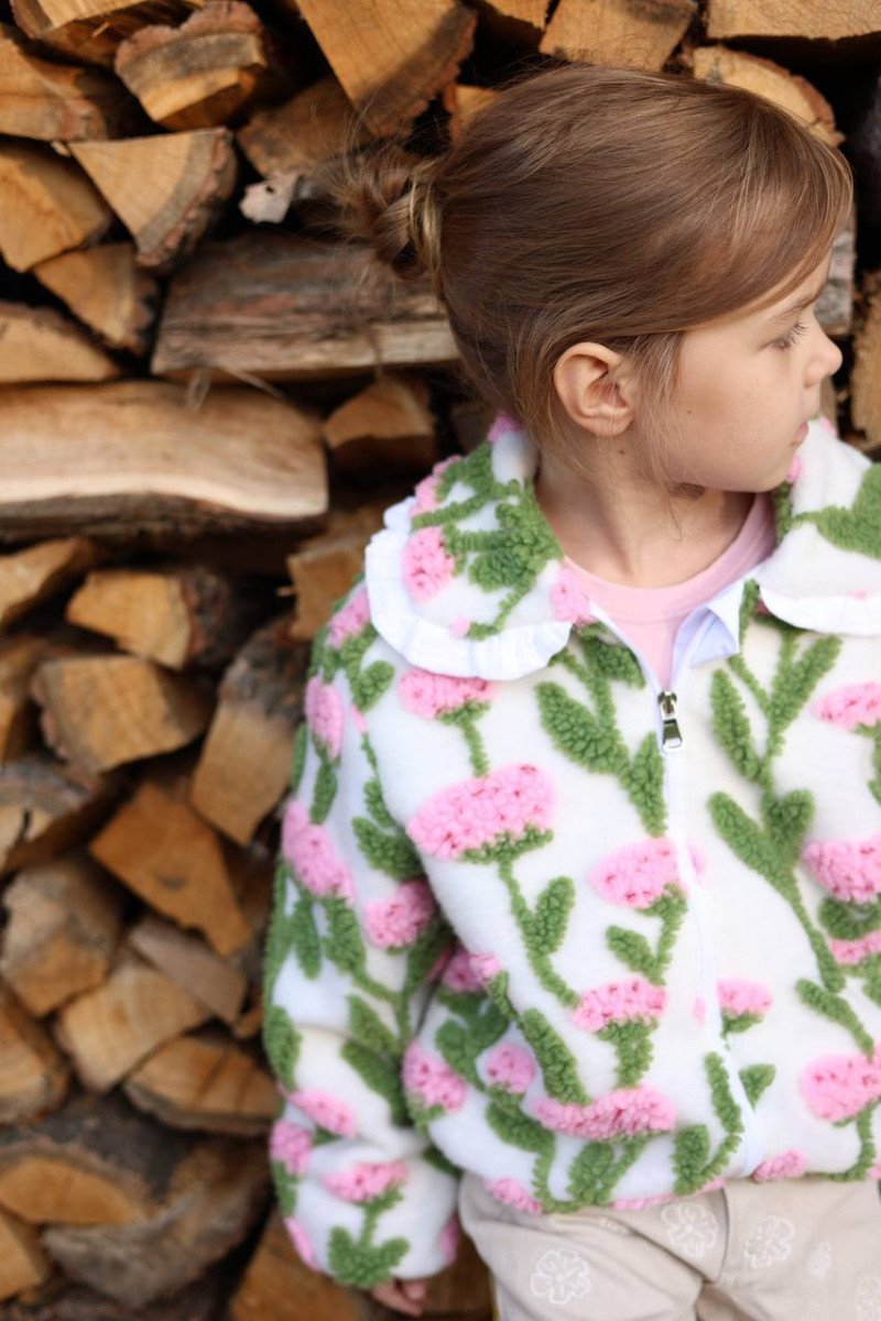 Blouson /Manteau  fille en sherpa avec fleurs 3D – Veste automne