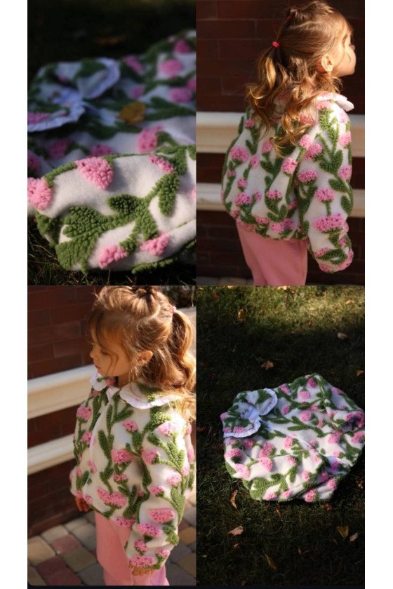 Blouson /Manteau  fille en sherpa avec fleurs 3D – Veste automne