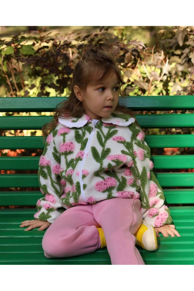 Blouson /Manteau  fille en sherpa avec fleurs 3D – Veste automne