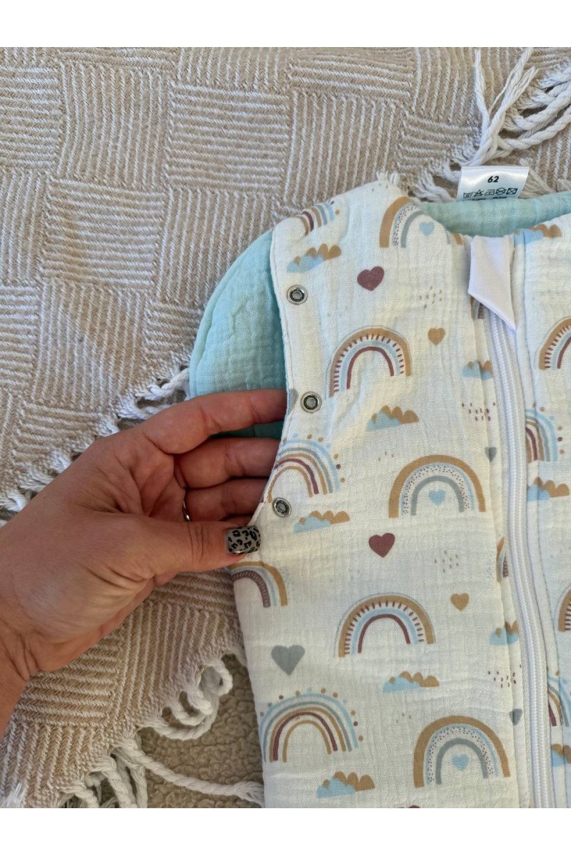 Gigoteuse emmaillotage  bébé TOG 2  en double gaze de coton imprimé arc-en-ciel Fait main