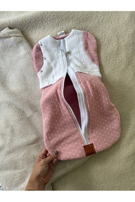Gigoteuse emmaillotage  bébé TOG 2  en double gaze de coton rose Fait main