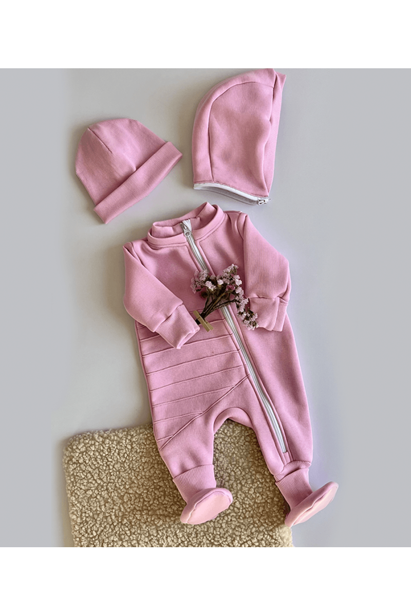 COMBI PILOTE AVEC CAPUCHE ET PIEDS AMOVIBLES ROSE