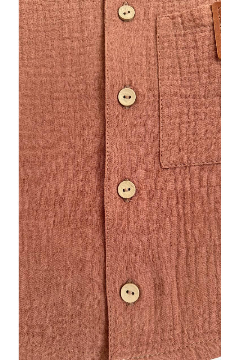 Chemise et short en mousseline (gaze de coton) pour bébé marron