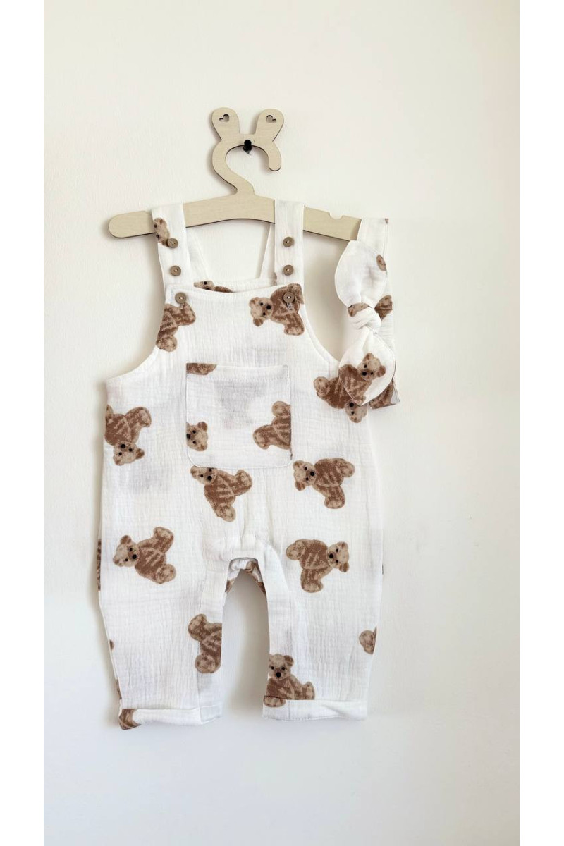 Salopette bébé en gaze de coton imprimée oursons