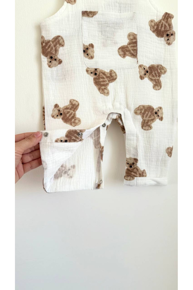 Salopette bébé en gaze de coton imprimée oursons