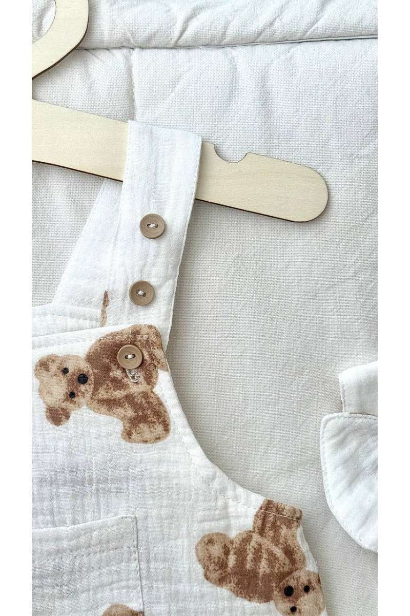 Salopette bébé en gaze de coton imprimée oursons