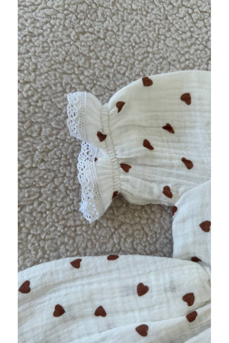Robe bébé fille en gaze de coton avec dentelle – robe d'été doublée imprimée cœurs – vêtement bébé chic et confortable