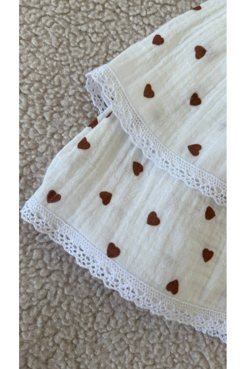 Robe bébé fille en gaze de coton avec dentelle – robe d'été doublée imprimée cœurs – vêtement bébé chic et confortable