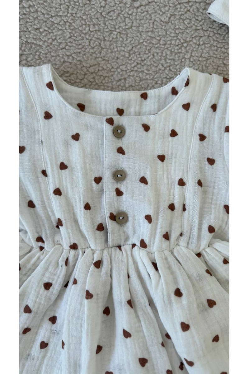 Robe bébé fille en gaze de coton avec dentelle – robe d'été doublée imprimée cœurs – vêtement bébé chic et confortable