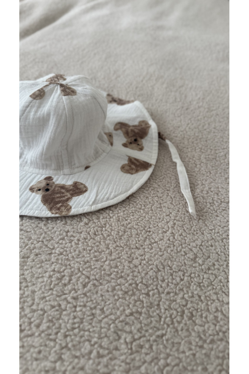 Bob bébé & enfant en gaze de coton 100 % imprimé ours – liens à nouer, chapeau d’été léger