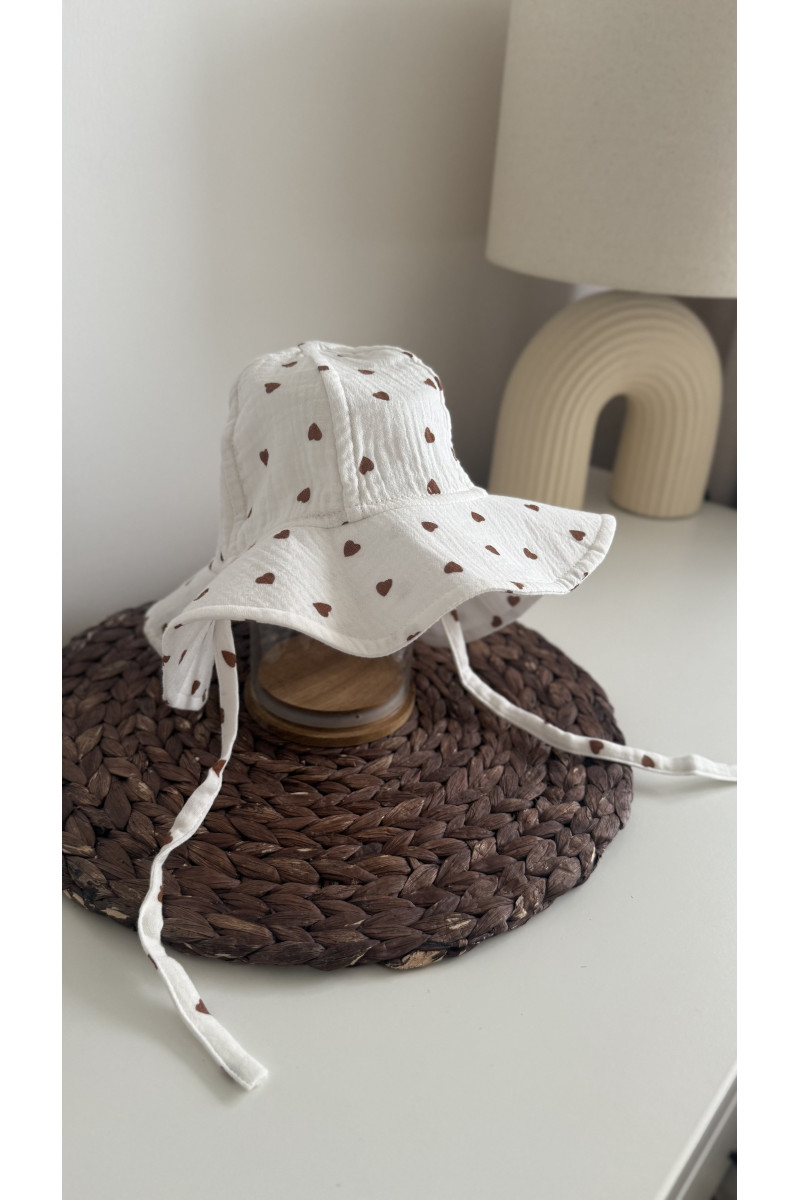 Bob bébé & enfant en gaze de coton 100 % imprimé cœurs – liens à nouer, chapeau d’été léger