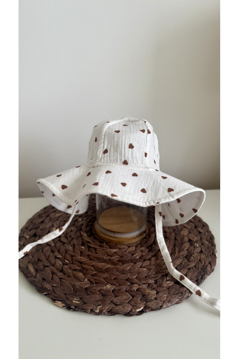 Bob bébé & enfant en gaze de coton 100 % imprimé cœurs – liens à nouer, chapeau d’été léger