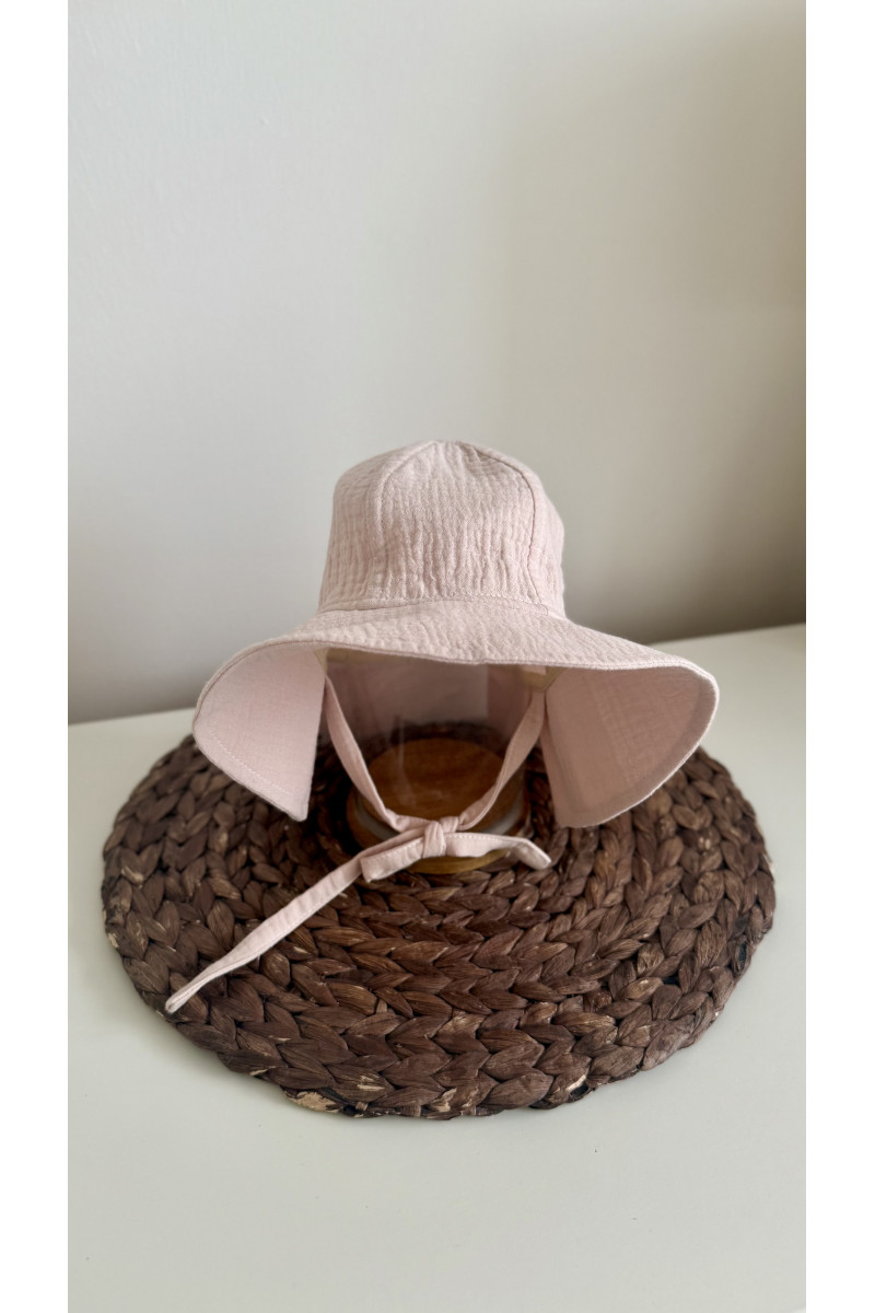 Bob bébé & enfant en gaze de coton 100 % rose poudré – liens à nouer, chapeau d’été léger