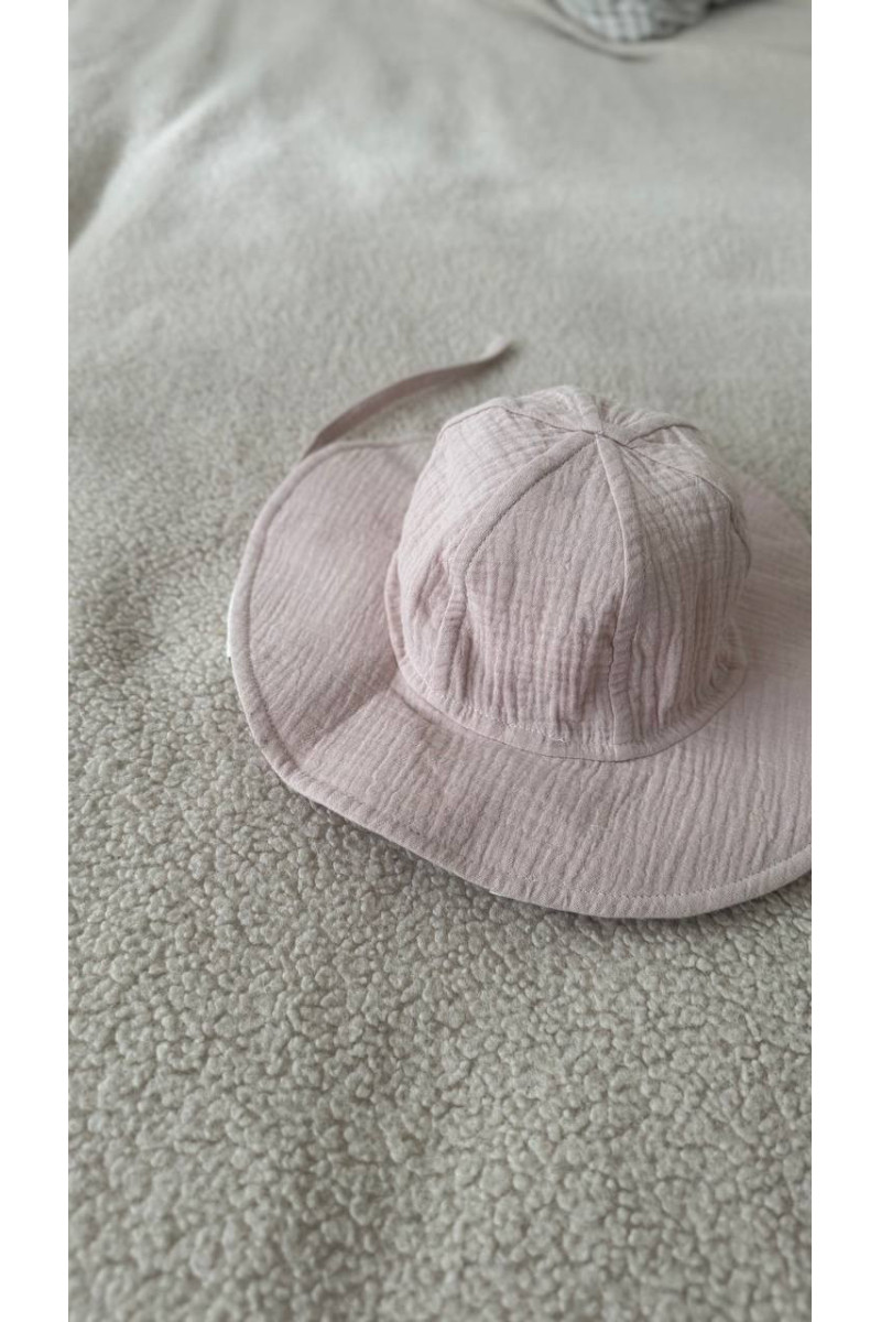 Bob bébé & enfant en gaze de coton 100 % rose poudré – liens à nouer, chapeau d’été léger