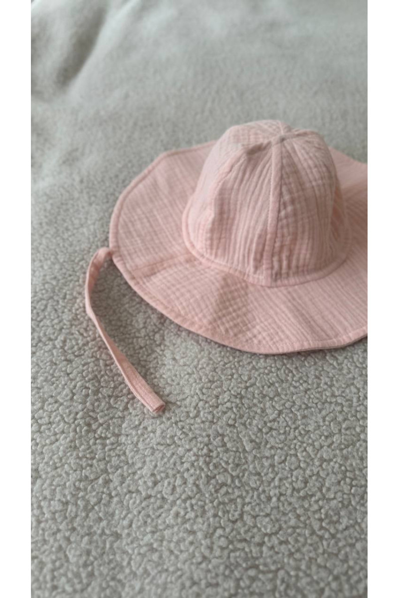Bob bébé & enfant en  coton 100 %  coloris pêche  – liens à nouer, chapeau d’été léger