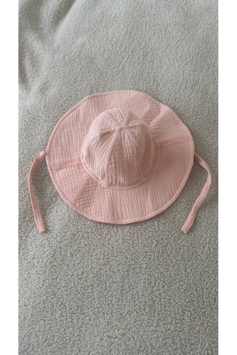 Bob bébé & enfant en  coton 100 %  coloris pêche  – liens à nouer, chapeau d’été léger