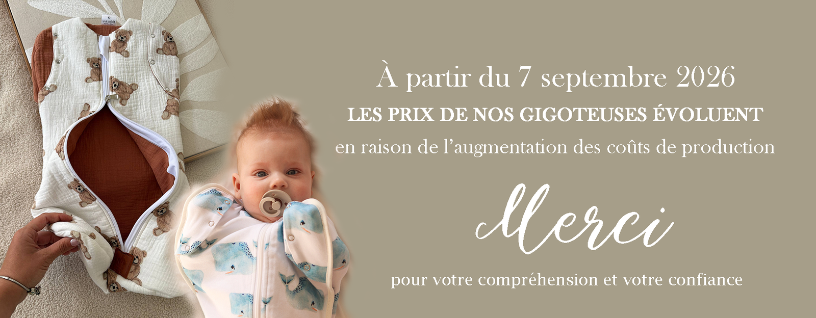 les prix de toutes nos gigoteuses évolueront